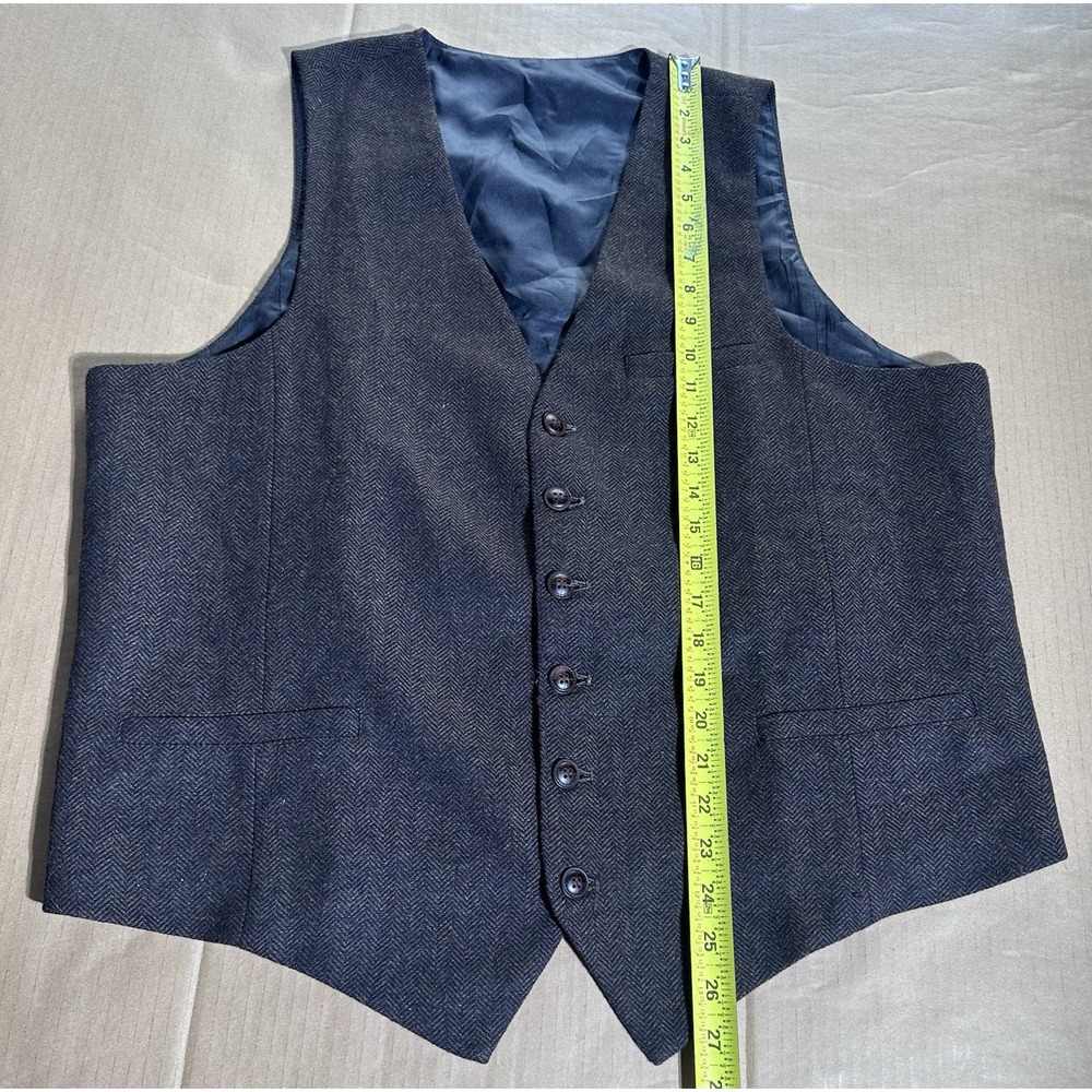 Wool Blend Olive Green Tweed Herringbone Voboom Vest Men's XL